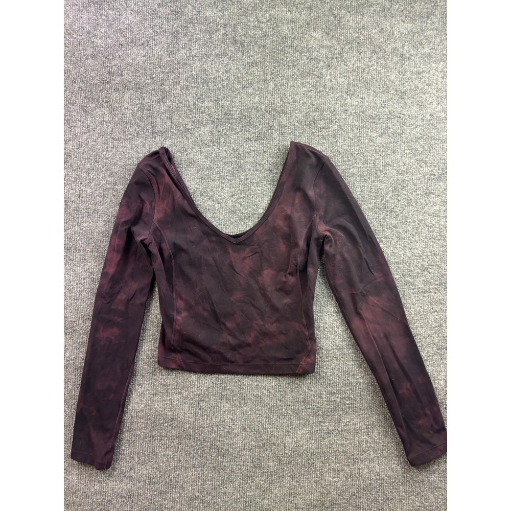 Lululemon Align Long Sleeve Womens 4 Purple Tie Dye Cropped V-Neck Nulu Top